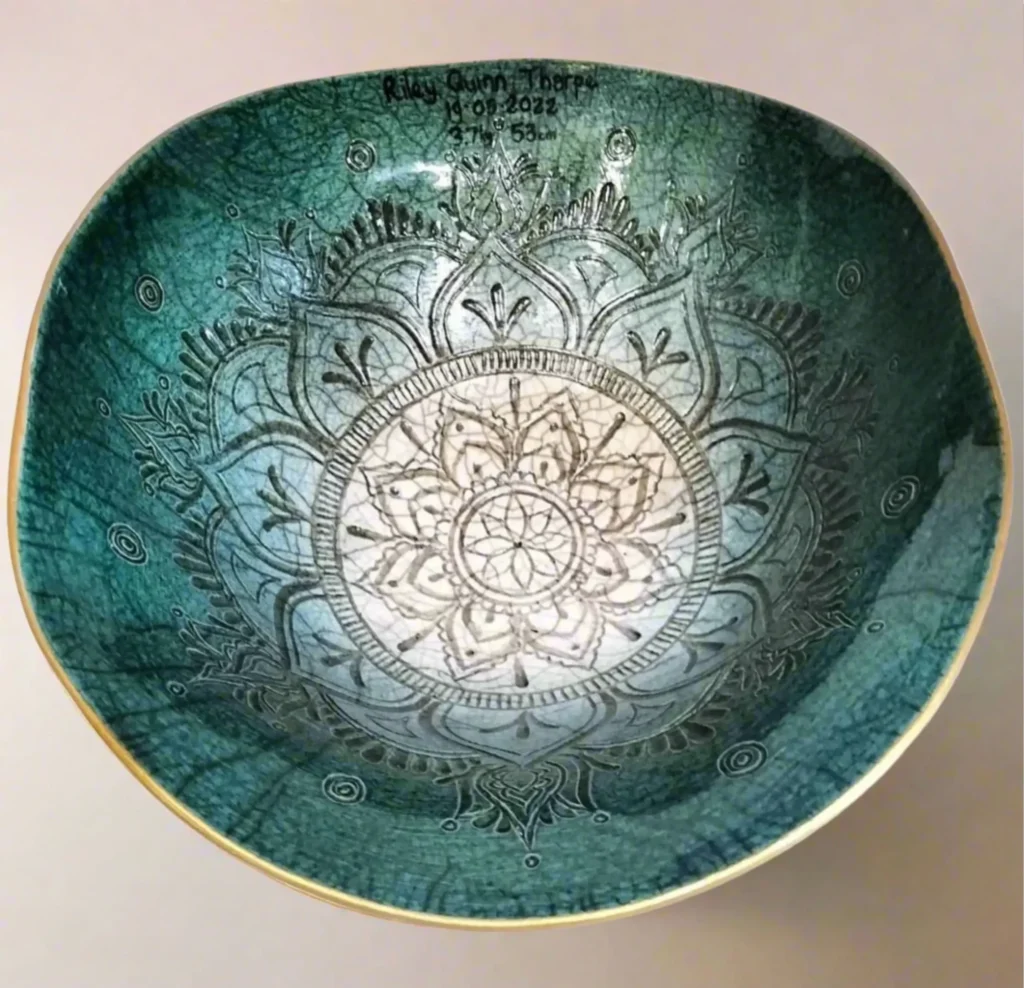 Belly bowl mandala raku green ombre round edge